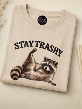 Stay Trashy Raccoon Graphic T-Shirt Funny Animal Tee S-XL